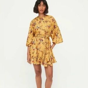 RHODE Yellow Ruffled Tie Front Ella Mini Dress with Dolman Sleeves